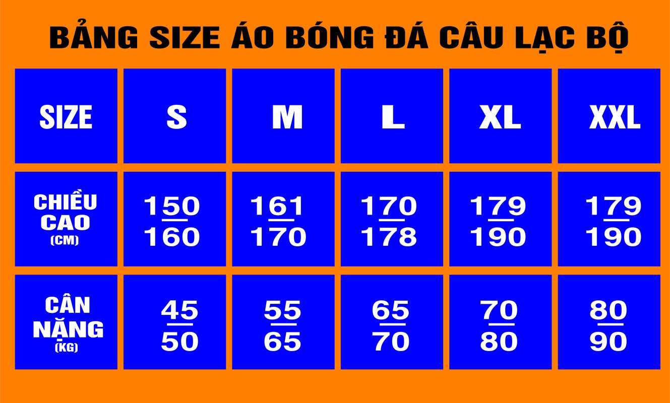 bảng size áo clb