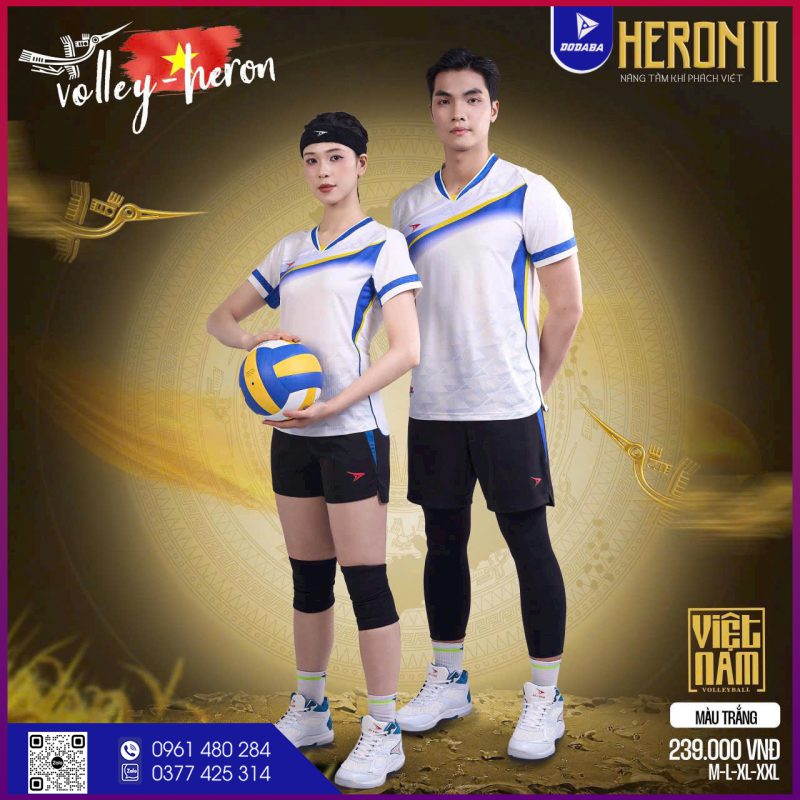 áo bóng chuyền heron thiết kế màu trắng