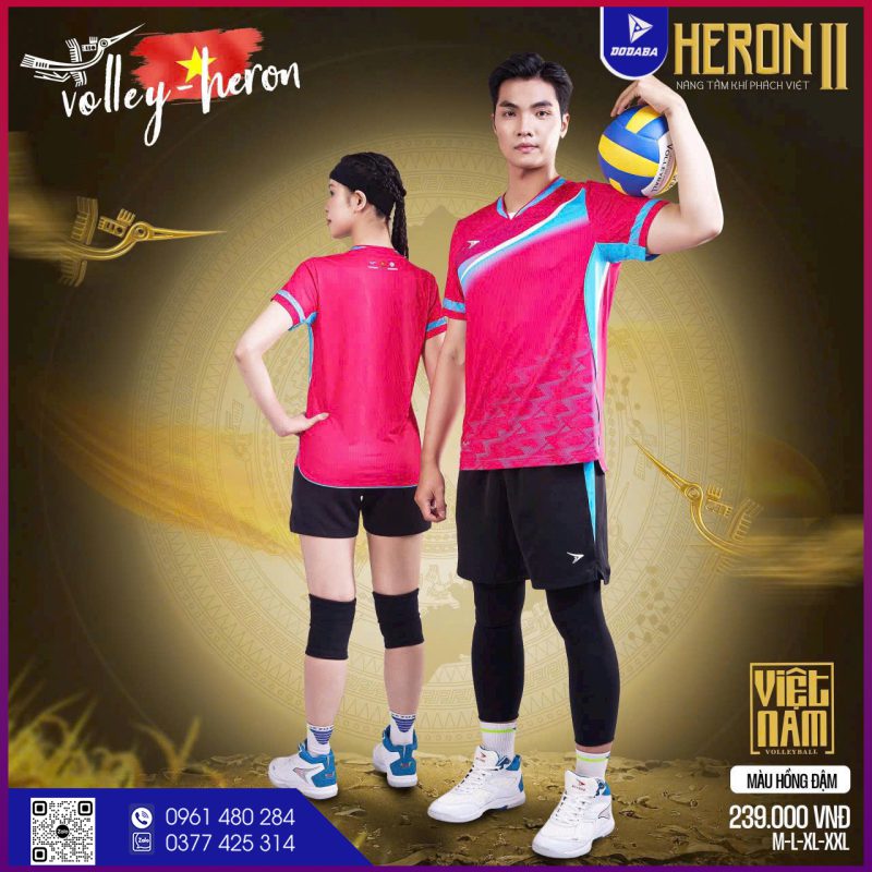 áo bóng chuyền heron thiết kế màu hồng