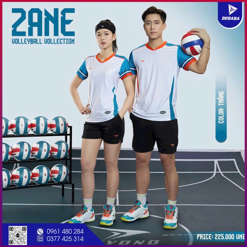áo bóng chuyền thiết kế zane trắng