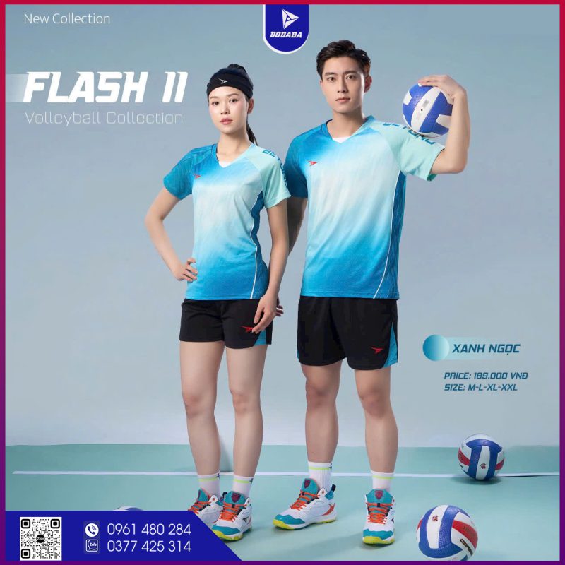áo bóng chuyền thiết kế flash xanh lý