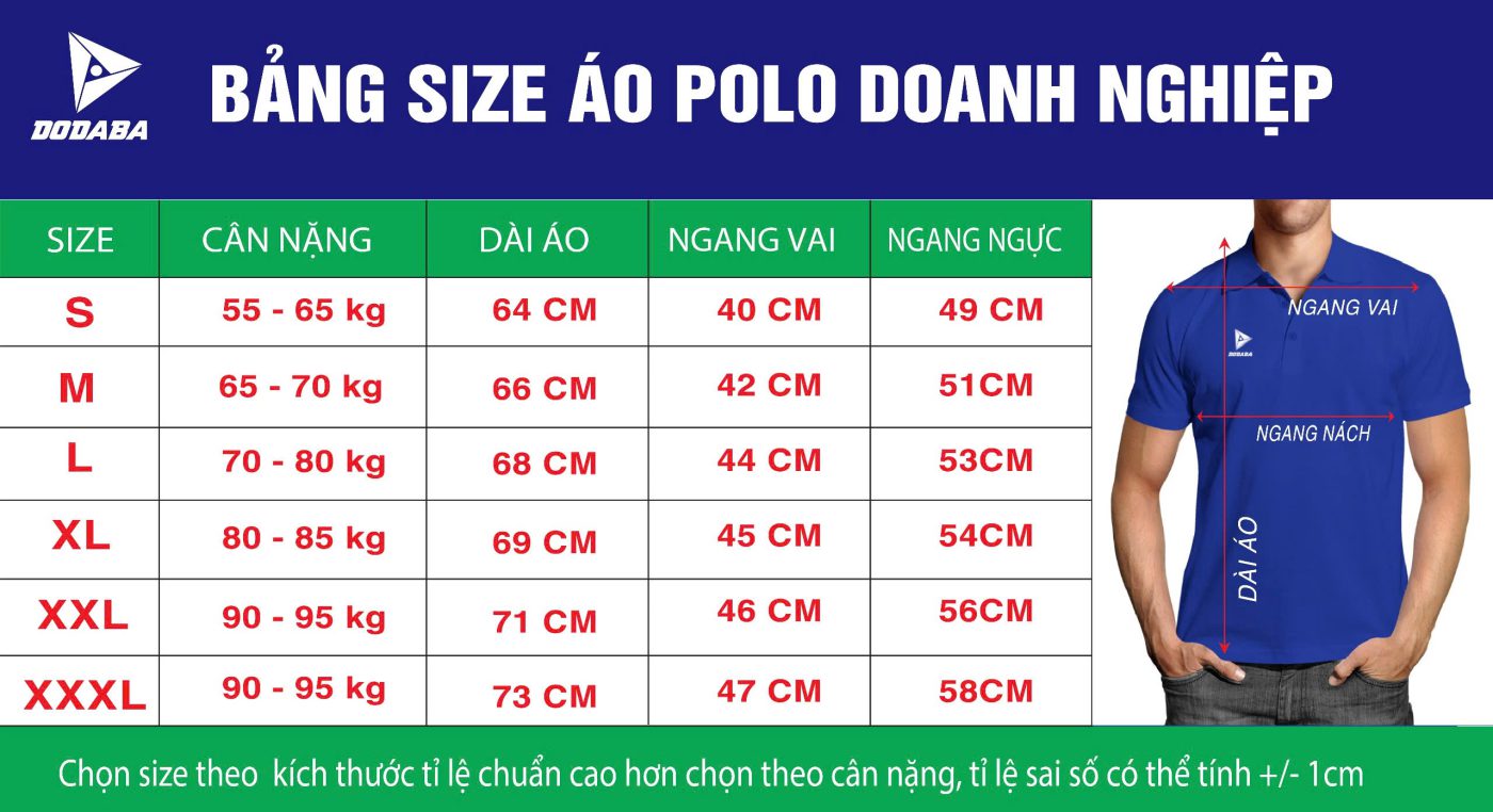 bảng siae áo lớp polo doanh nghiệp