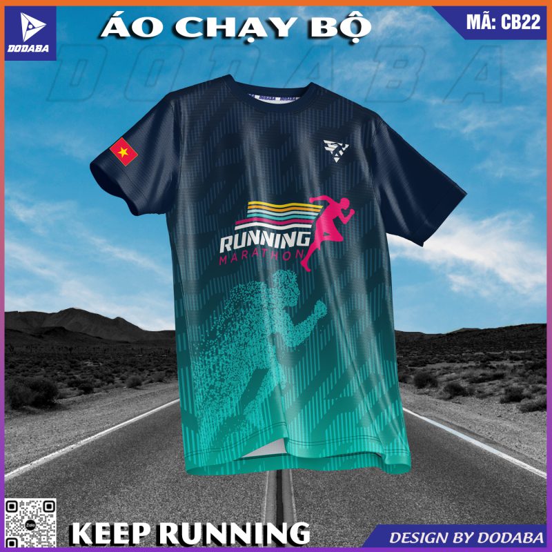 áo chạy bộ thiết kế cb22 xanh đen