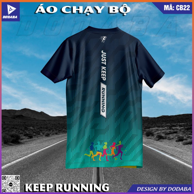 áo chạy bộ thiết kế cb22 xanh đenmặt sau