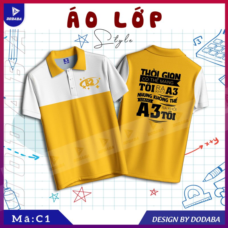áo lớp thiết kế c1 màu vàng trắng