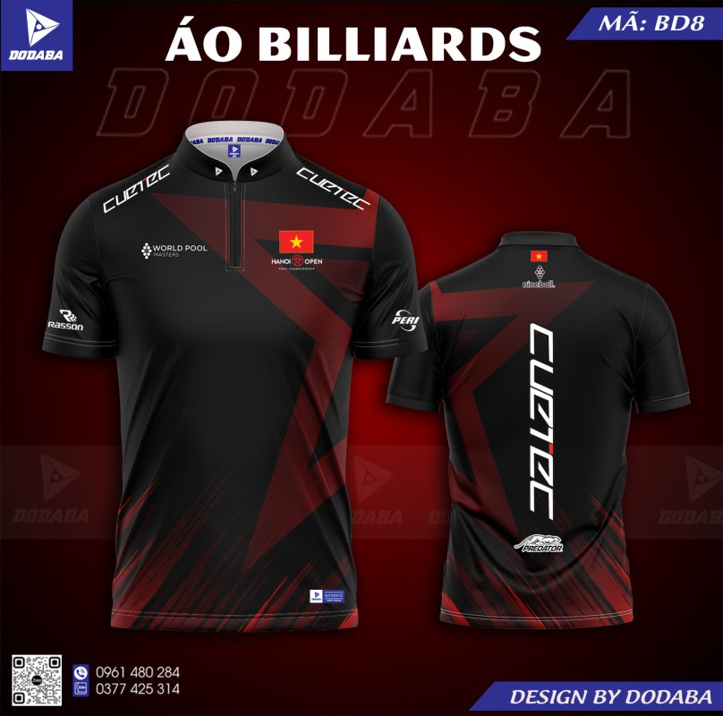 ÁO BIDA BILLARDS D8 MÀU ĐEN ĐẸP 