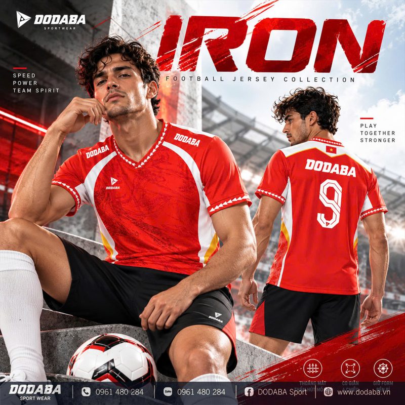 áo thiết kế bóng đá IRon đỏ