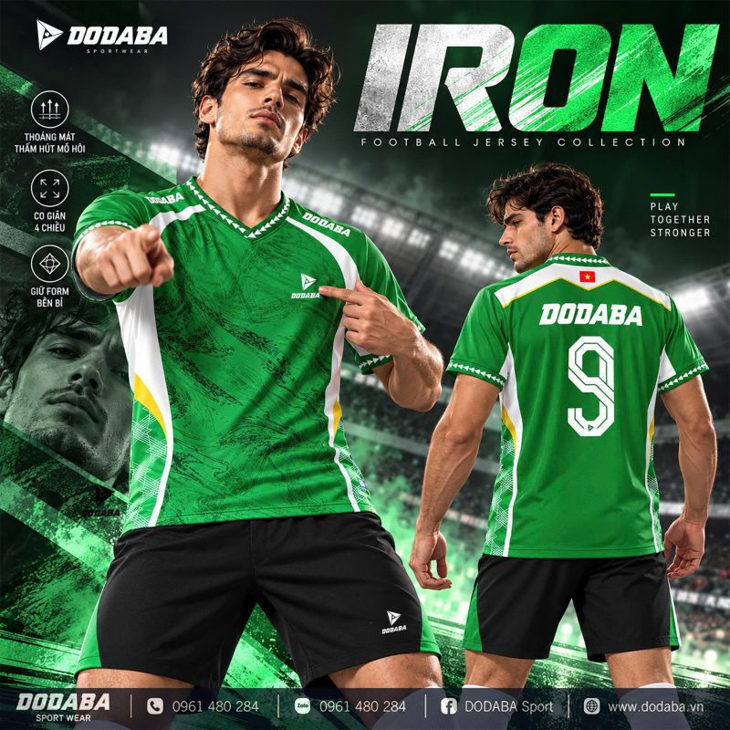 áo thiết kế bóng đá IRon xanh lá