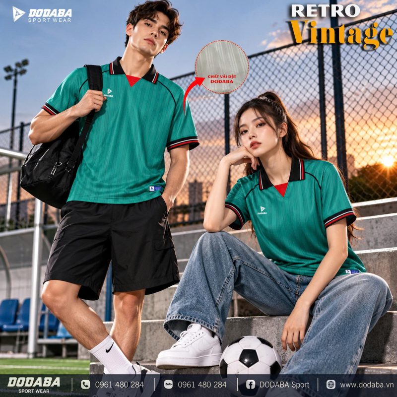 áo thiết kế retro vintage màu xanh lá